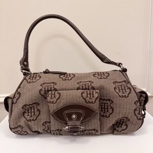 Vtg Y2K Tommy Hilfiger Logo Brown Purse Shoulder Bag Fall Herringbone‎ EUC